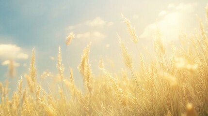 Fototapeta premium Sundrenched Summer Field with Tall Grass Swaying in the Wind, Perfect for Nature and Landscape Photography Generative AI