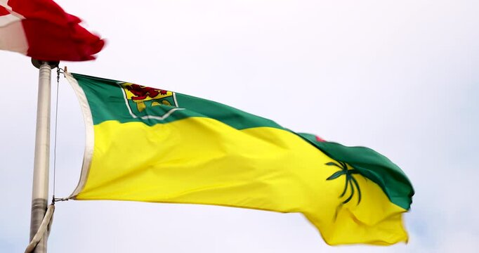 Saskatchewan Canada provincial flag flying in the wind