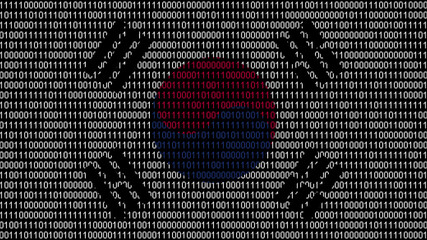 Binary code on flag of Korea South. Program source code or Hacker concept on South Korean flag. South Korea digital technology security, hacking or programming concept.
