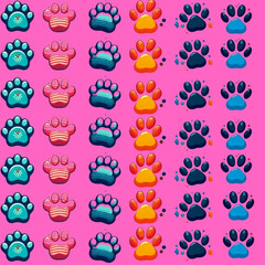 Fototapeta premium A Multicolor Dog Paw Silhouette. Seamless Pattern with multicolor Dog Paws Background 