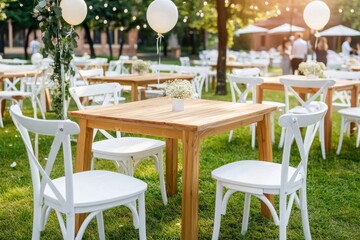 Obraz premium Outside table set for garden parties or celebrations.
