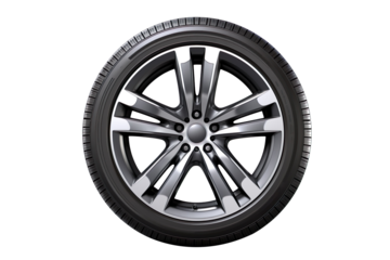 vehicle tire with alloy wheel rim isolated on transparent background