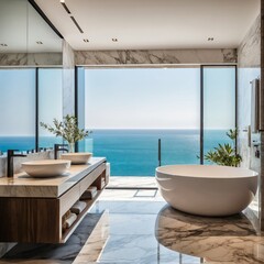 Fototapeta premium Luxurious ocean view bathroom interior