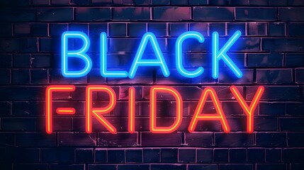 Obraz premium Multicolor Neon 'BLACK FRIDAY' Sign on a Brick Wall