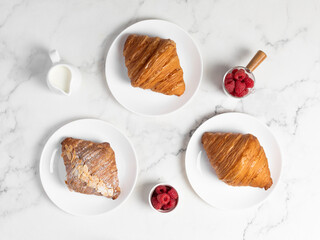 freshly baked golden french croissants