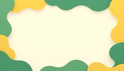 Fototapeta premium Colorful abstract paper cut frame with yellow and green shapes and copy space