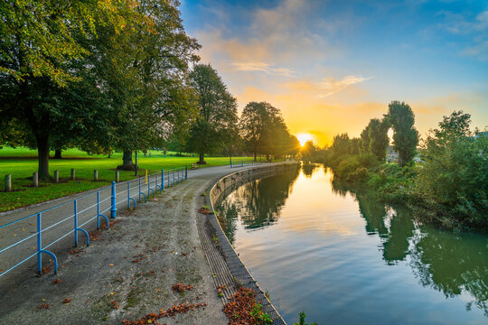 Beckets Park and River Nene at sunrise in Northampton, England
