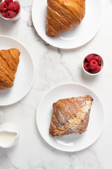 freshly baked golden french croissants