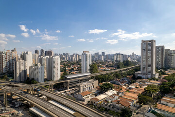 Fototapeta premium Aerial view of Campo Belo in São Paulo, SP. Metro Line 17-Gold