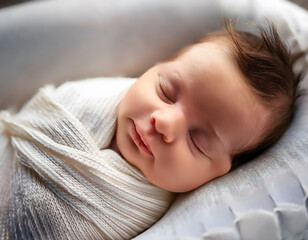 Adorable sleeping newborn baby. Close up portrait 