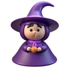 Cute 3D Witch with Pumpkin: A whimsical and charming 3D illustration of a witch with a pumpkin in her hands, perfect for Halloween and fall festivities.