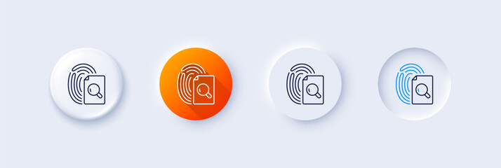 Inspect line icon. Neumorphic, Orange gradient, 3d pin buttons. Research documents sign. Search file symbol. Line icons. Neumorphic buttons with outline signs. Vector