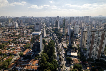 Aerial view of Campo Belo in São Paulo showing urban buildings, train, Av. Roberto Marinho and...