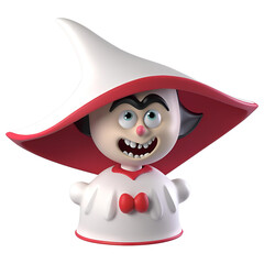 Whimsical 3D Character: A playful and mischievous 3D character, a mischievous imp with a wide toothy grin, wearing a pointed hat and a mischievous grin.