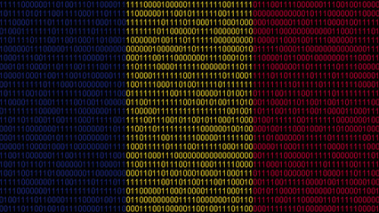 Binary code on flag of Romania. Program source code or Hacker concept on Romanian flag. Romania digital technology security, hacking or programming