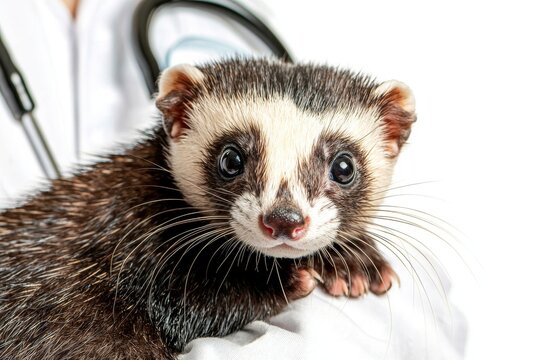 An examination is performed by a veterinarian at a clinic for ferrets