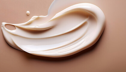 Close-up of a creamy smear of moisturizing cream on a smooth beige background