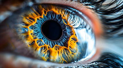 Close-up Macro Photography of an Eye with Blue and Yellow Iris