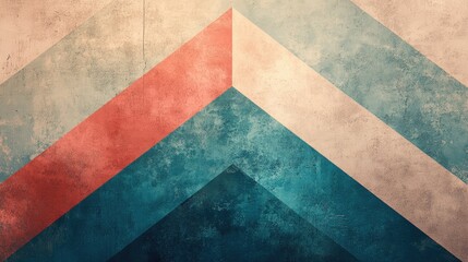 Vintage Abstract Geometric Chevron Pattern in Blue and Coral Tones