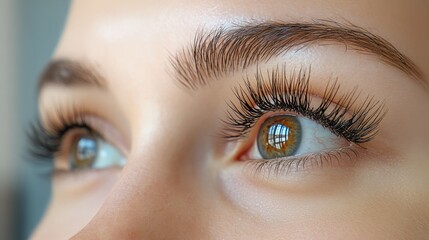 Obraz premium Close-up of a woman's eye with long eyelashes, showing the beauty of the human face.