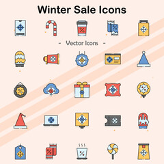 Icons representing winter sales and promotional activities.