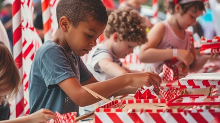 Children Participating in Craft Activities at a Festive Event,National Craft Month