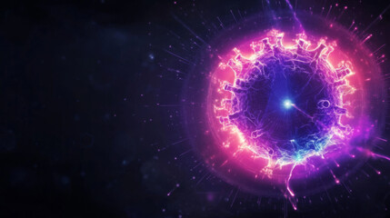 Fototapeta premium A vibrant, abstract rendering of a virus, glowing with pink and purple energy.