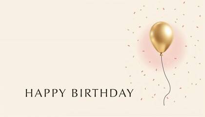 Elegant birthday card design with a golden balloon and festive confetti 