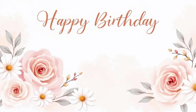 Beautiful birthday card design with flowers and elegant typography 