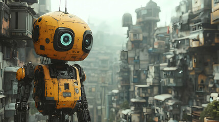 Futuristic Robot in Cityscape - 3D Illustration