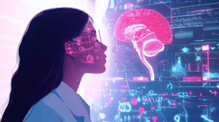 Obraz premium AI is changing healthcare. New AI tools are being used to diagnose diseases, personalize treatments, and improve patient care. This illustration shows how AI is becoming a part of the medical world.