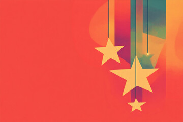 Colorful stars hang against a vibrant orange background, creating a lively atmosphere perfect for celebrations or events