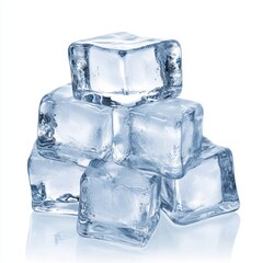 Obraz premium A stack of transparent ice cubes rests neatly on a white surface, reflecting light and emphasizing their crisp appearance