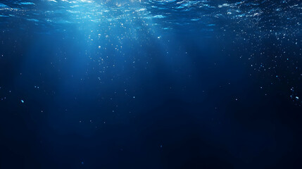 Fototapeta premium Deep Blue Ocean Background with Light Rays and Bubbles