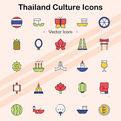Icons showcasing traditional elements of Thai culture.