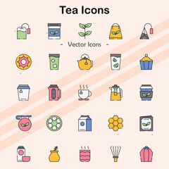 Icons showing various types of tea and tea-related items.