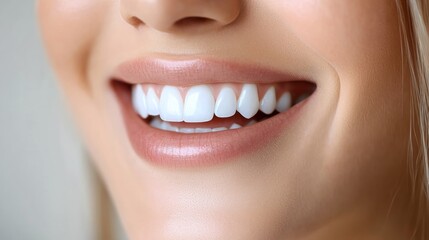 Obraz premium Closeup of a woman's smile with perfectly white teeth.