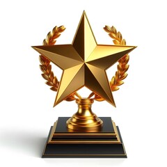 Golden star trophy, isolated on a white background, business and competition concept, winner Golden cup