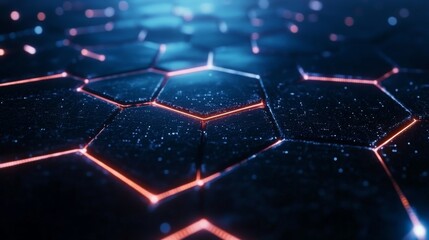 Fototapeta premium Glowing lines and dots connecting in a hexagon grid, representing digital data.