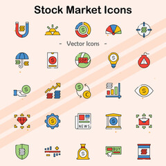 Icons representing stock market and financial trading.