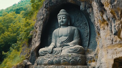 Fototapeta premium Buddha head in the big forest