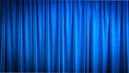 Obraz premium Close-up of a blue curtain with vertical folds, spotlighted in a theater setting, showcasing rich blackout fabric texture.