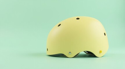 Fototapeta premium A stylish light yellow helmet displayed against a mint green background, showcasing its design and color in a simple yet appealing setup