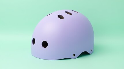 Fototapeta premium A stylish purple helmet displayed against a mint green background, showcasing its design and color in a simple yet appealing setup