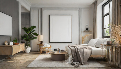 Stylish modern living room featuring neutral tones, elegant furniture, and a touch of greenery in a well-lit space