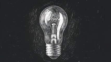 A white chalk drawing of a light bulb on a black chalkboard - Powered by Adobe
