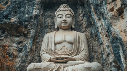 Obraz premium Buddha head in the big forest