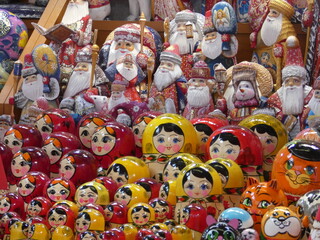 A set of traditional Russian Matryoshka dolls displayed in Budapest, Hungary