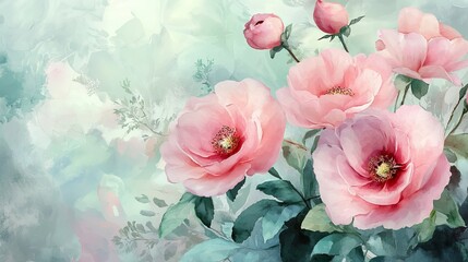 Flowers painted in the watercolor manner. lavish floral accents.