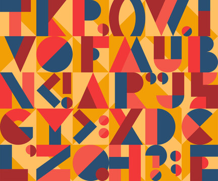 Seamless pattern with geometric font, random letters from English alphabet. Modern texture with abstract text, typography symbols. Vector background for kids education concept, book or creative poster